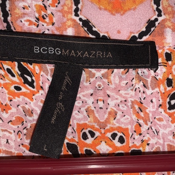 BCBG MaxAzria orange and pink print tunic with adjustable sleeves - Picture 2 of 4